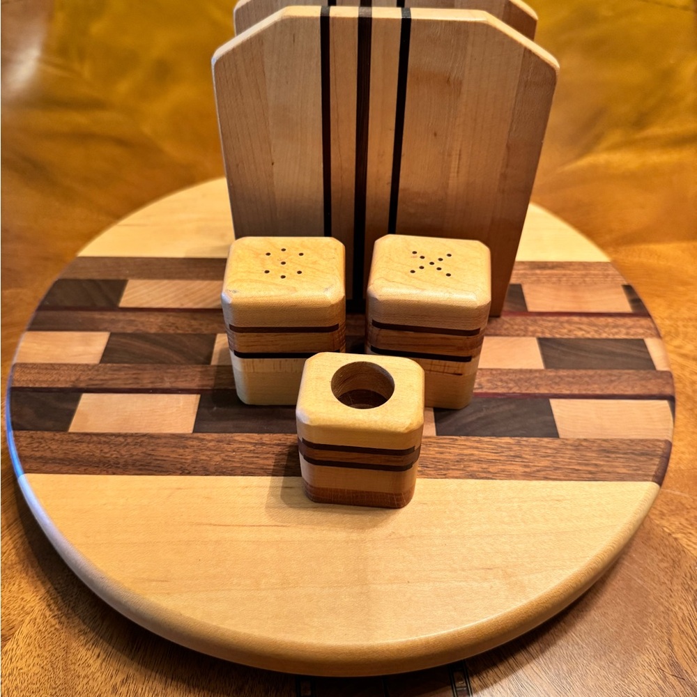 Wooden Serveware Set with Salt and Pepper Shakers